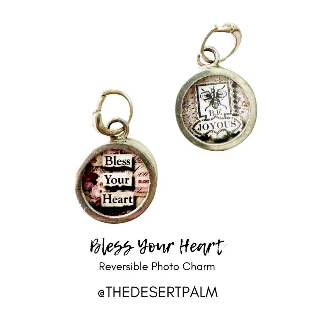 Bless Your Heart Reversible Charm | Inspirational Photo Pendant